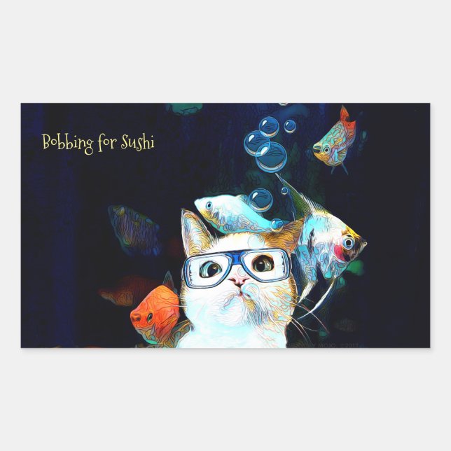 Cat Fish Sushi Humor Funny Rectangle Sticker (Front)