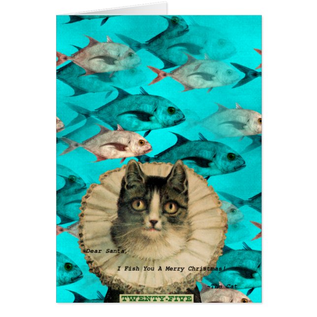 Cat Fish You Digital Collage Christmas Cards (Front)