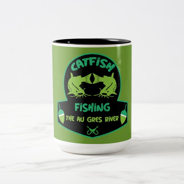 Cat Fishing  Au Gres Two-Tone Coffee Mug (Center)
