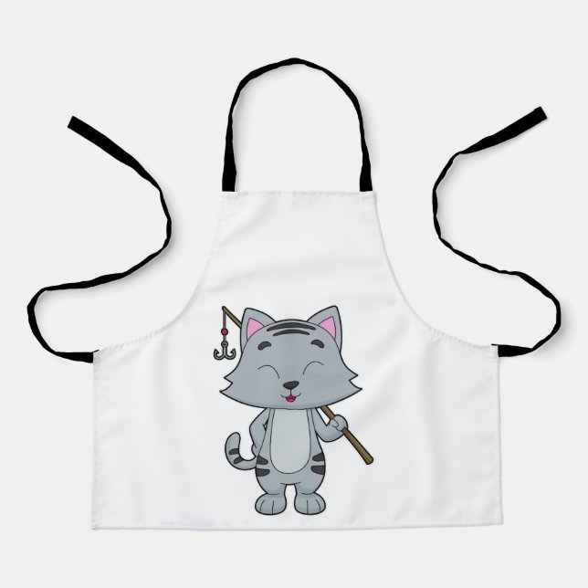 Cat Fishing Fisher Finshing rod Apron (Front)