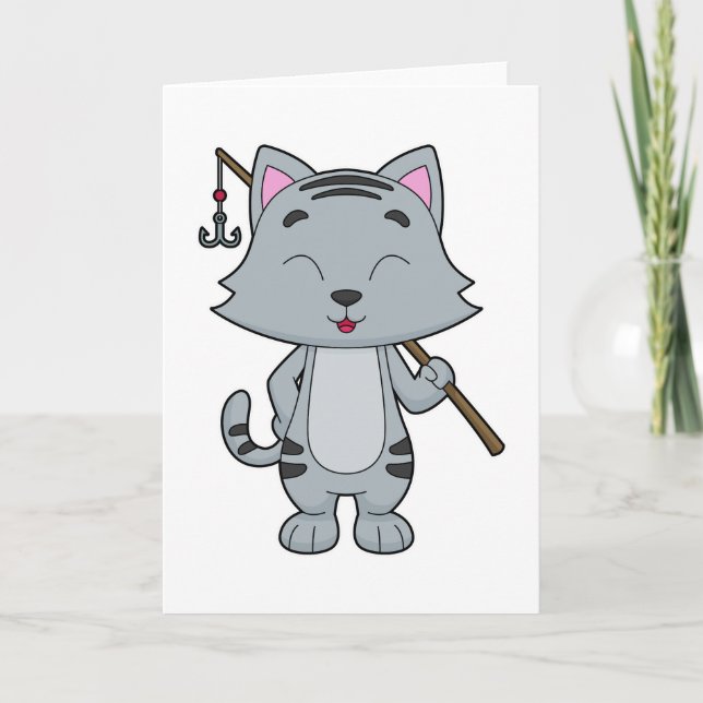 Cat Fishing Fisher Finshing rod Card (Front)