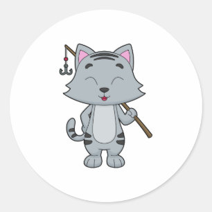 Cat Fishing Fisher Finshing rod Classic Round Sticker