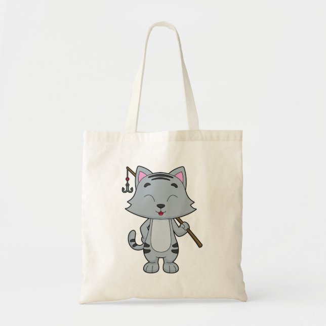 Cat Fishing Fisher Finshing rod Tote Bag (Front)