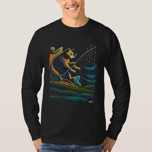 Cat Fishing Graphic Tees Men Women Boys Girls (Front)