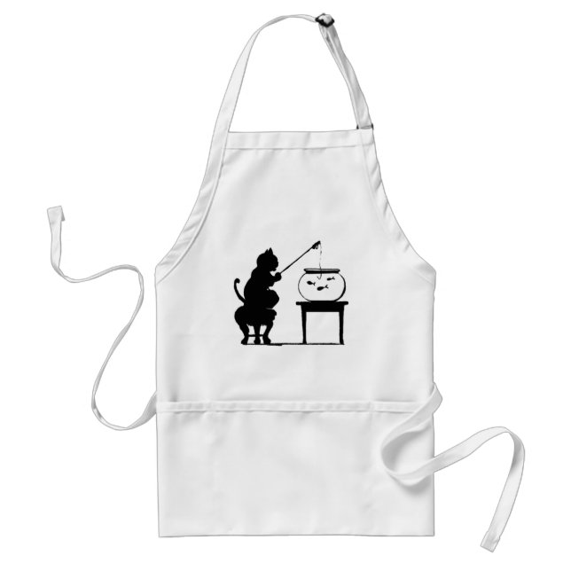 Cat Fishing in Fish Bowl Adult Apron (Front)