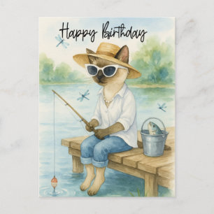 Cat Fishing lovers birthday fishing Postcard