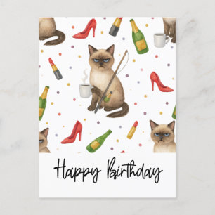 Cat Fishing Lovers drinking Coffee Birthday  Postcard