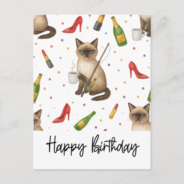 Cat Fishing Lovers drinking Coffee Birthday  Postcard (Front)