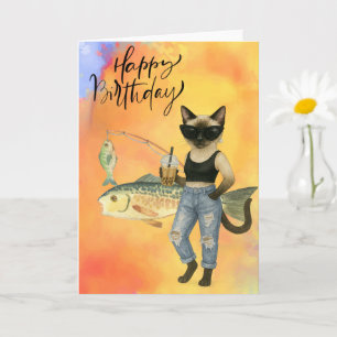 Cat Fishing Lovers Happy Birthday Card