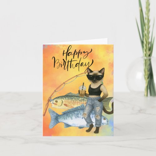 Cat Fishing Lovers Happy Birthday 