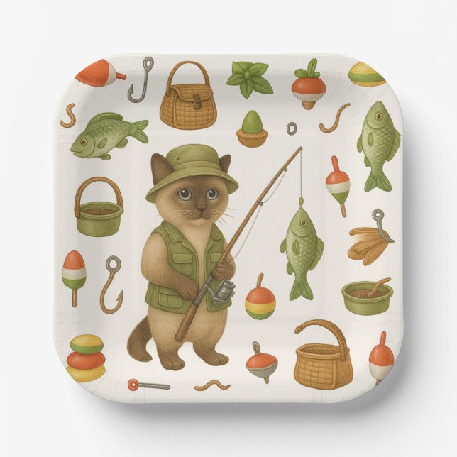 Cat Fishing Lovers  Paper Plates (Front)