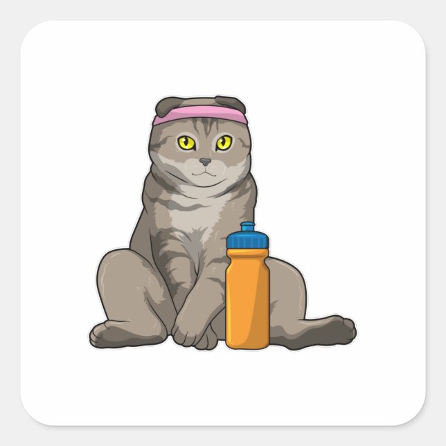 Cat Fitness Drinking mug Square Sticker (Front)