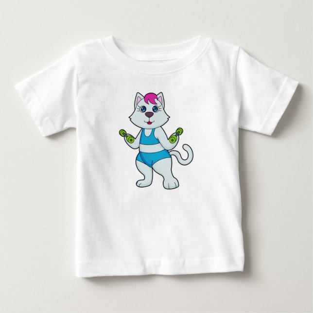 Cat Fitness Dumbbell Baby T-Shirt (Front)