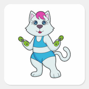 Cat Fitness Dumbbell Square Sticker