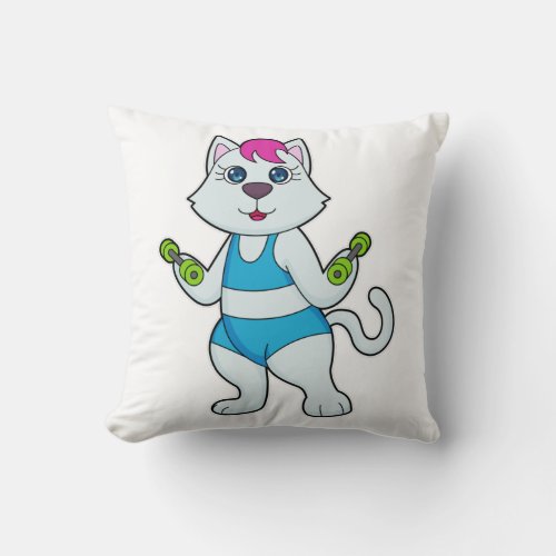 Cat Fitness Dumbbell Throw Pillow