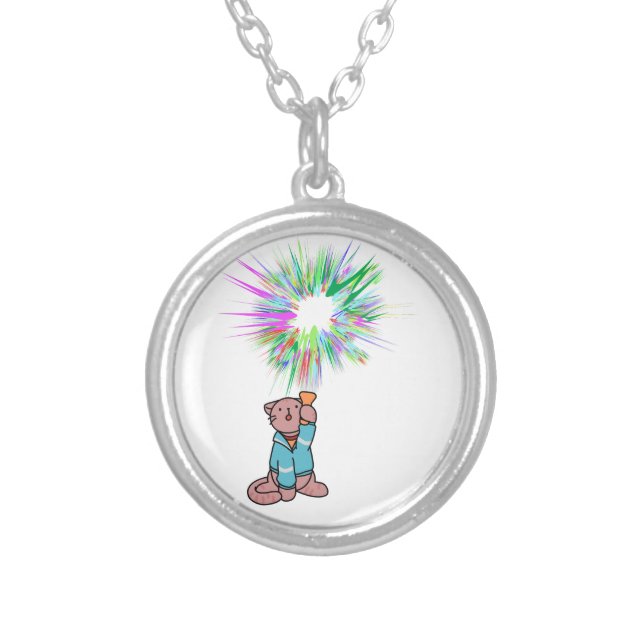 cat flashlight silver plated necklace (Front)
