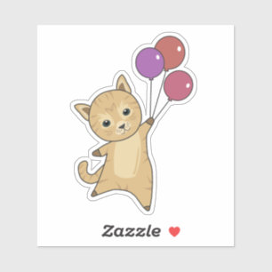 Cat Flies Up With Colorful Balloons Sticker