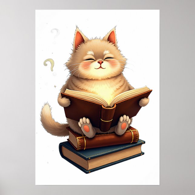 Cat Floating in Space Reading Book Cosmic Constell Poster (Front)