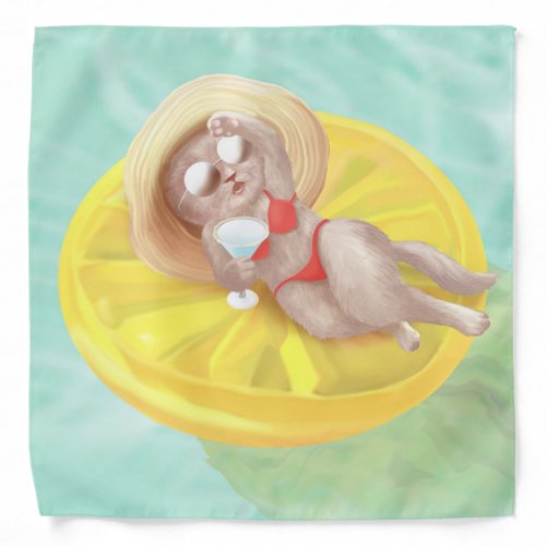 Cat Floating on Lemon Pool Float Bandana