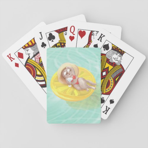 Cat Floating on Lemon Pool Float Poker Cards