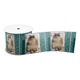 Cat Floating On Queen of Hearts Pool Mattress Satin Ribbon