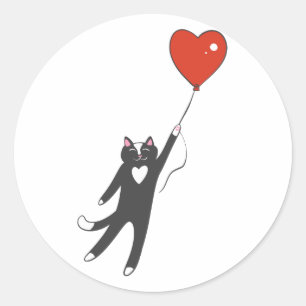 Cat floating tied to a balloon - Choose back color Classic Round Sticker