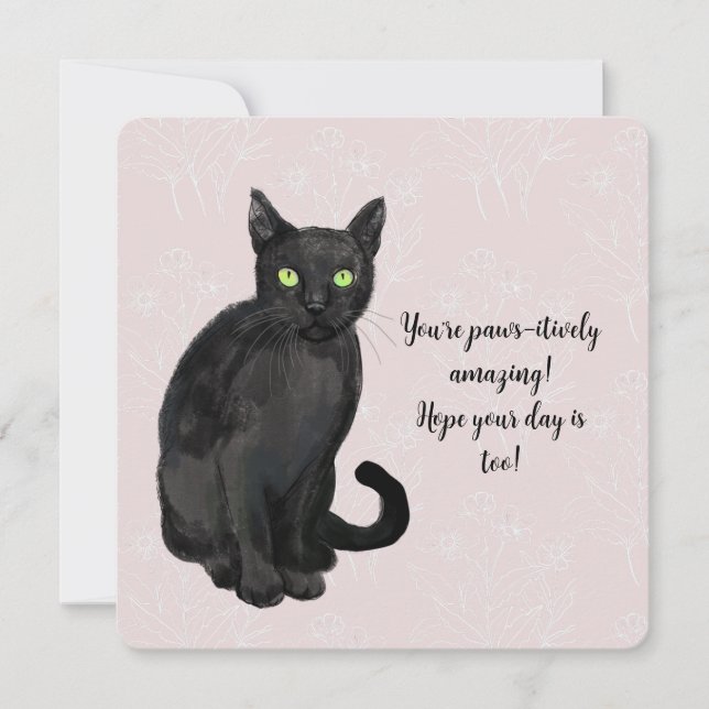 Cat floral background holiday card (Front)