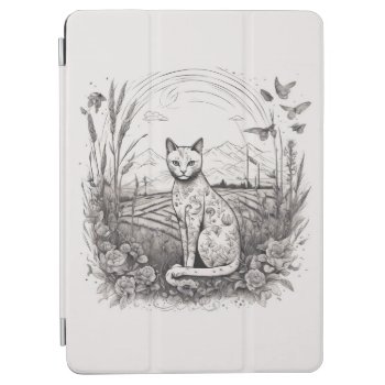 Cat Floral Black White Close Up Flowers Detailed  Ipad Air Cover by Frasure_Studios at Zazzle