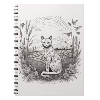Cat Floral Black White Close Up Flowers Detailed  Notebook by Frasure_Studios at Zazzle