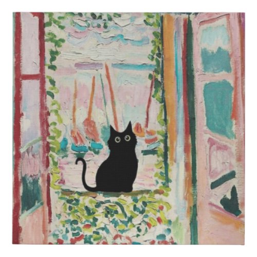 Cat Floral Matisse Famous Open Window Black Cat Faux Canvas Print