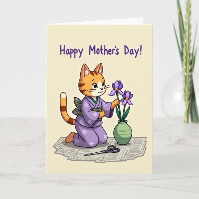 Cat Floral Mothers Day Card (Front)