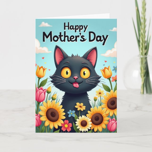 Cat Floral Mothers Day Greeting Card (Front)