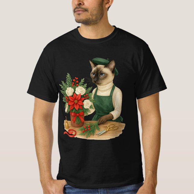 Cat Florist arranging flowers for Christmas T-Shirt (Front)