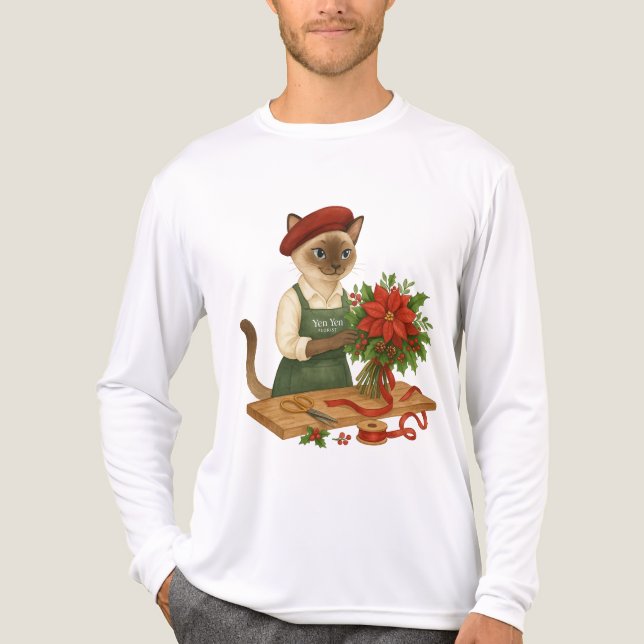 Cat Florist arranging flowers for Christmas Tri-Blend Shirt (Front)