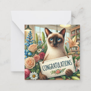 Cat florist with Congratulations card