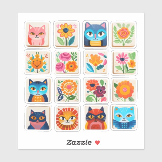 Cat flower cat rose sticker (Sheet)