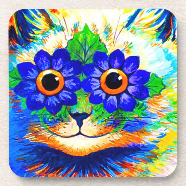 Cat Flower Eyes Beverage Coaster (Front)