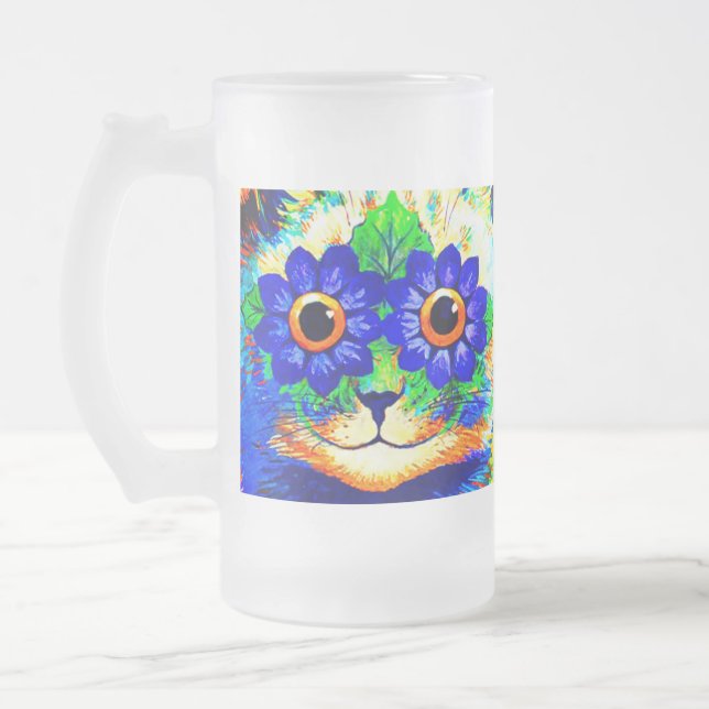 Cat Flower Eyes Frosted Glass Beer Mug (Left)