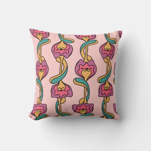 Cat flower groovy pattern cute and funny kitten t throw pillow