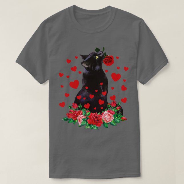 Cat Flower Valentines Day Cute Kitten Kitty Love P T-Shirt (Design Front)
