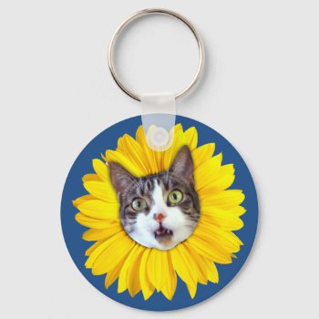 "cat Flower" Yellow Lol Funny Keychain by LOL_Cats_And_Friends at Zazzle