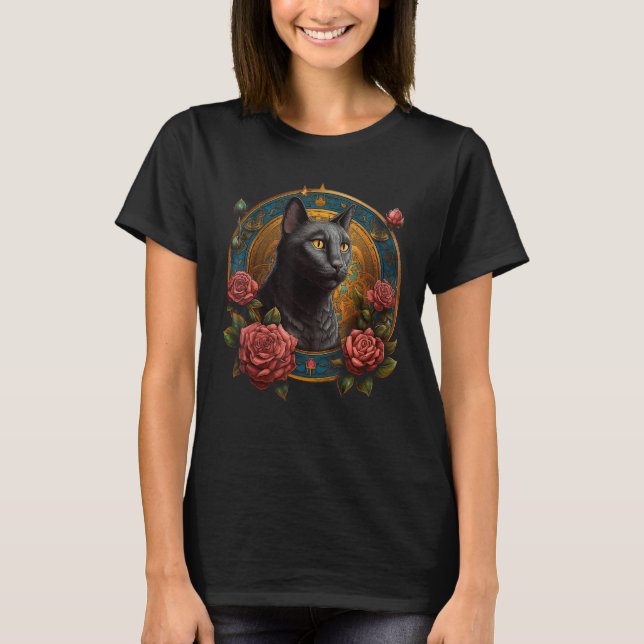 Cat Flowers Artwork  Cat Motif Animal Cat T-Shirt (Front)