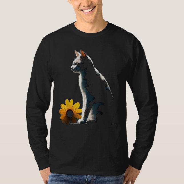 Cat Flowers Artwork  Cat Motif Animal Cat T-Shirt (Front)