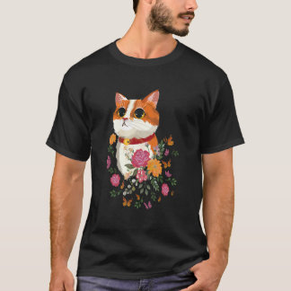 Cat Flowers Butterflies Cat T-Shirt