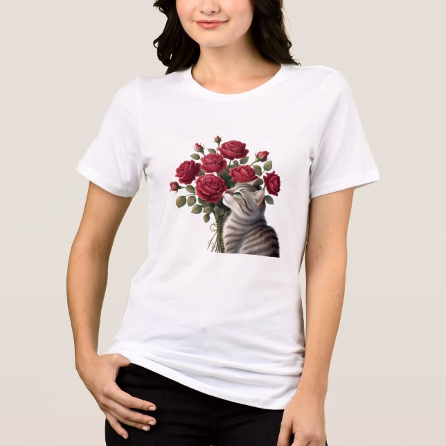Cat Flowers Tri-Blend Shirt (Front)