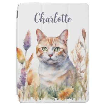 Cat Flowers Watercolor Add Name Lavender Orange Ipad Air Cover by Frasure_Studios at Zazzle
