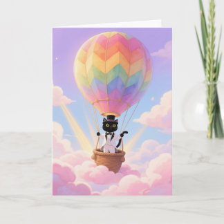 Cat flying a Balloon Card
