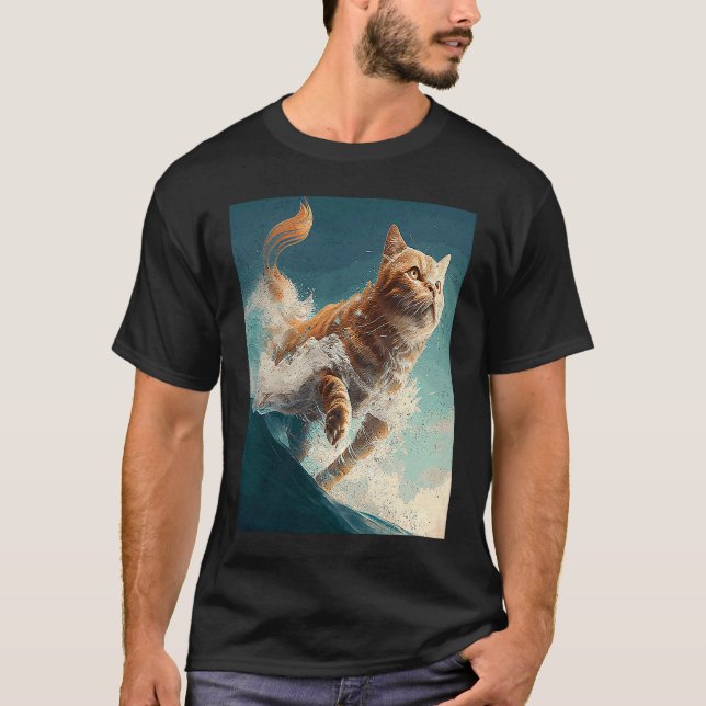 Cat Flying Waves T-Shirt (Front)