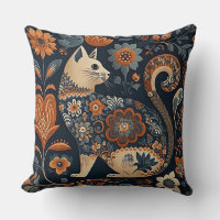 Cat folk art decoration throw pillow