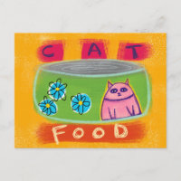 Cat Food Green Can - Funny Cat Postcard
